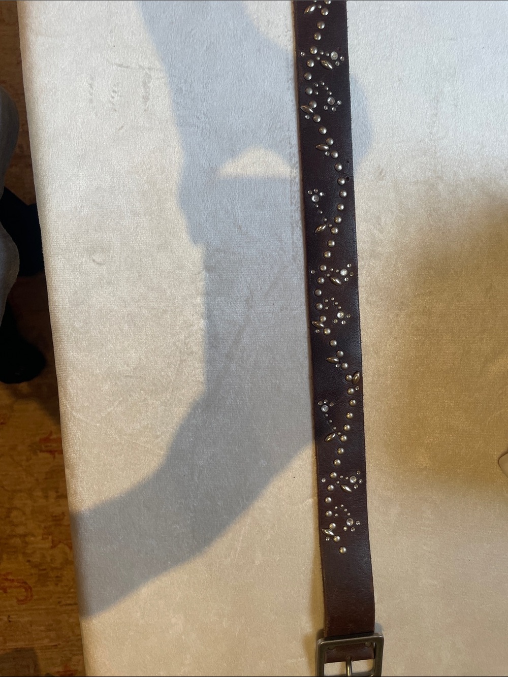 Women's distressed Brown Leather Studded Belt with Decorative Silver Accents and